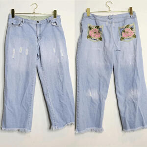 Plenty Light Wash Crop Loose Fit Floral Jeans - 6
